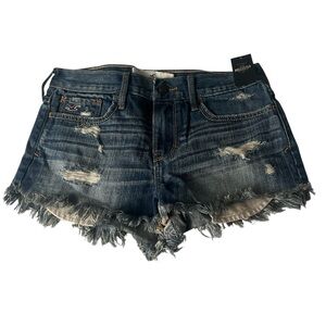 Hollister Dark Blue Distressed Jean Shorts